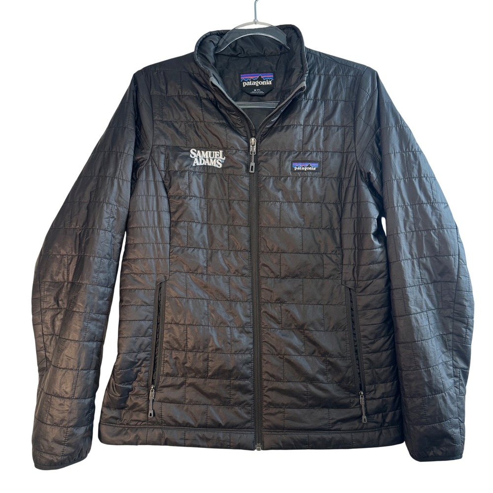 Patagonia Nano Puff Jacket Black Samuel Adams Logo Embroidery Women's M Gorpcore